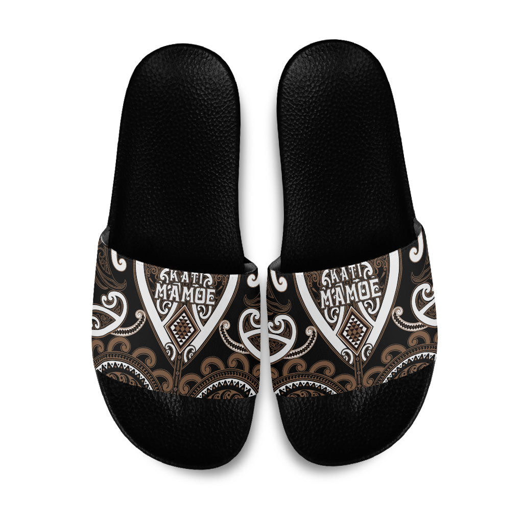 Aotearoa Kati Mamoe Slide Sandals Maori Tribal Pattern LT05 Brown - Polynesian Pride