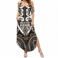 Custom Aotearoa Kati Mamoe Summer Maxi Dress Maori Tribal Pattern LT05 Women Brown - Polynesian Pride