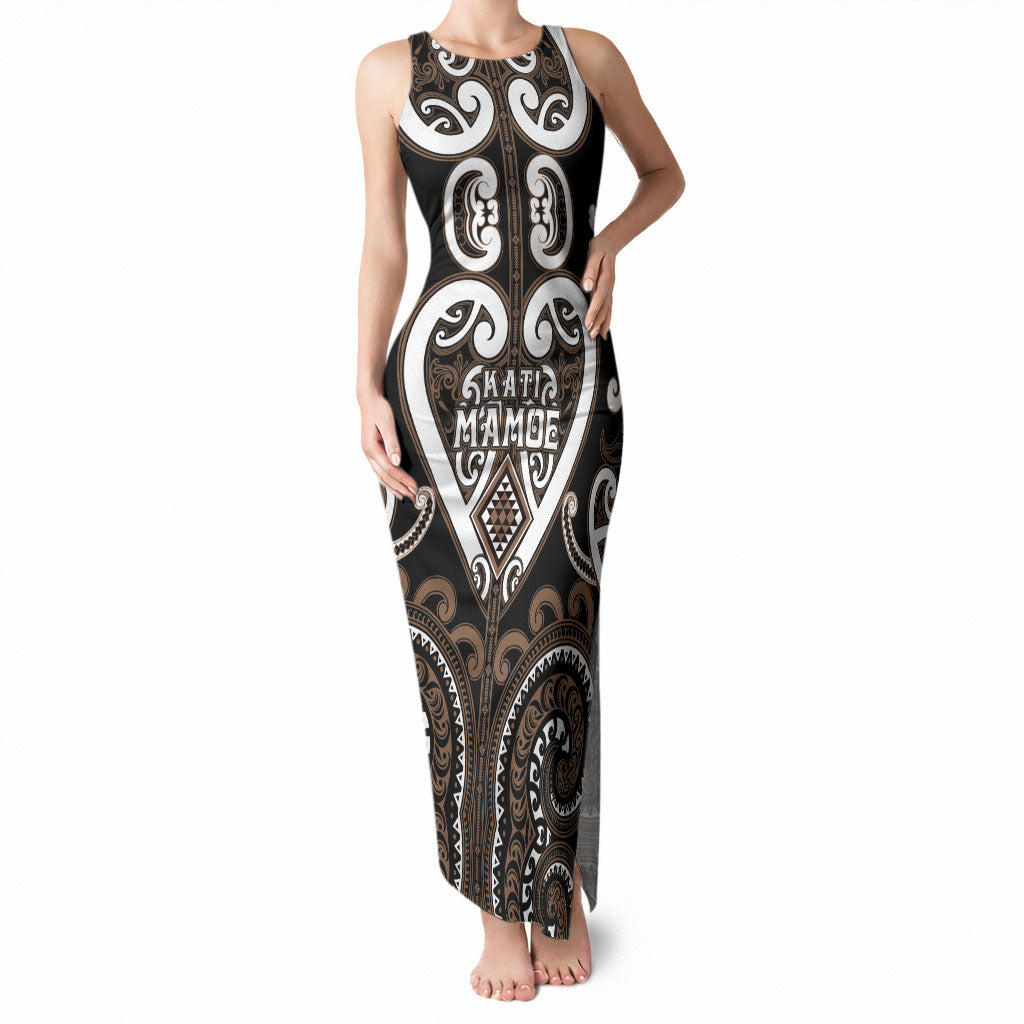 Custom Aotearoa Kati Mamoe Tank Maxi Dress Maori Tribal Pattern LT05 Women Brown - Polynesian Pride