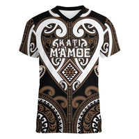 Custom Aotearoa Kati Mamoe Women V-Neck T-Shirt Maori Tribal Pattern LT05 Female Brown - Polynesian Pride