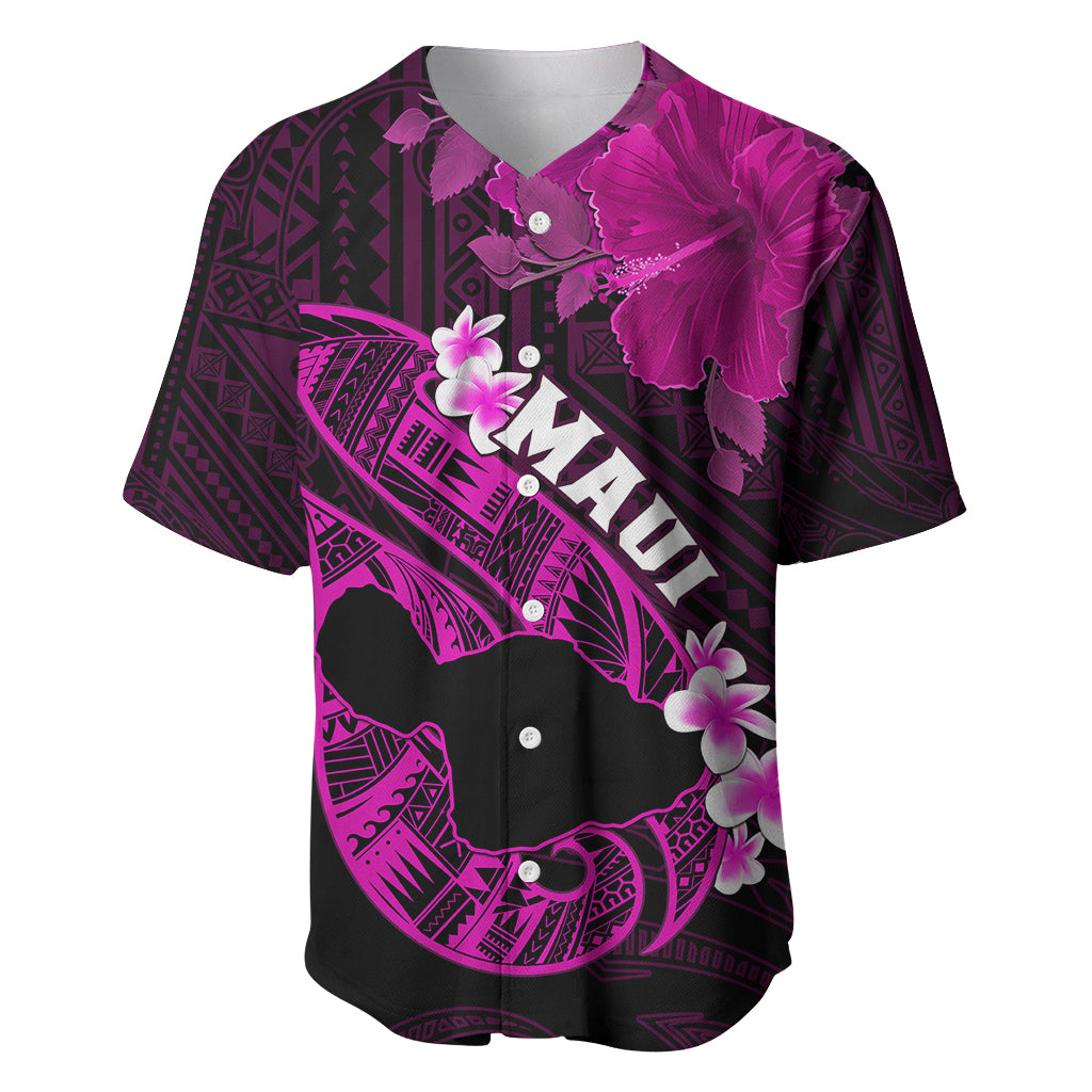 Hawaii Maui Baseball Jersey Polynesian Fish Hook Hibiscus Pink Version LT05 Pink - Polynesian Pride