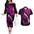 Hawaii Maui Couples Matching Off The Shoulder Long Sleeve Dress and Hawaiian Shirt Polynesian Fish Hook Hibiscus Pink Version LT05 Pink - Polynesian Pride