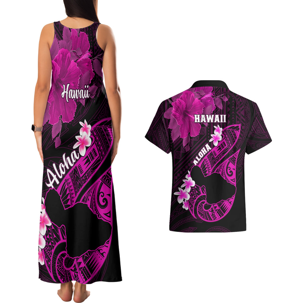 Hawaii Maui Couples Matching Tank Maxi Dress and Hawaiian Shirt Polynesian Fish Hook Hibiscus Pink Version LT05 - Polynesian Pride