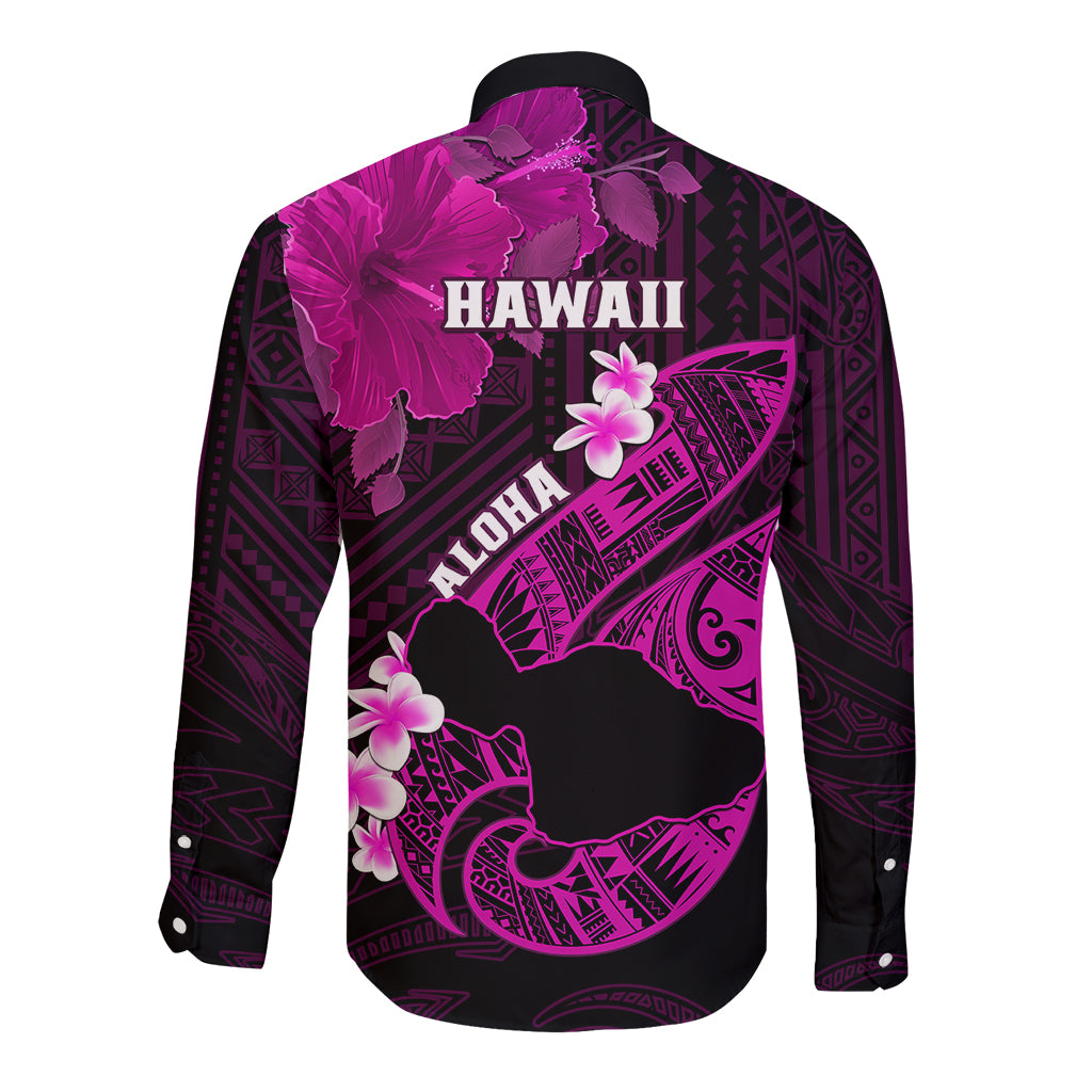 Hawaii Maui Long Sleeve Button Shirt Polynesian Fish Hook Hibiscus Pink Version LT05 - Polynesian Pride