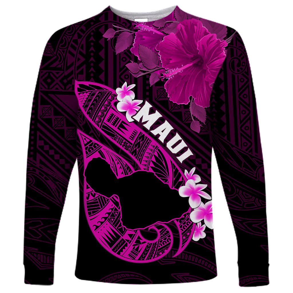 Hawaii Maui Long Sleeve Shirt Polynesian Fish Hook Hibiscus Pink Version LT05 Unisex Pink - Polynesian Pride