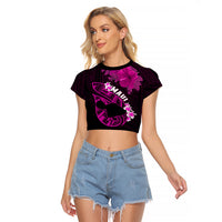 Hawaii Maui Raglan Cropped T Shirt Polynesian Fish Hook Hibiscus Pink Version LT05 Female Pink - Polynesian Pride
