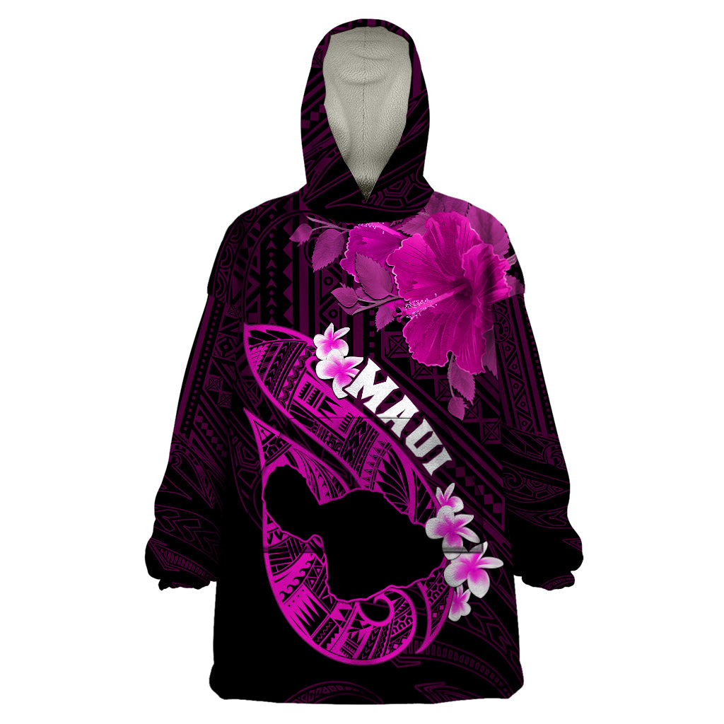 Hawaii Maui Wearable Blanket Hoodie Polynesian Fish Hook Hibiscus Pink Version LT05 One Size Pink - Polynesian Pride