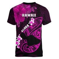 Hawaii Maui Women V Neck T Shirt Polynesian Fish Hook Hibiscus Pink Version LT05 - Polynesian Pride