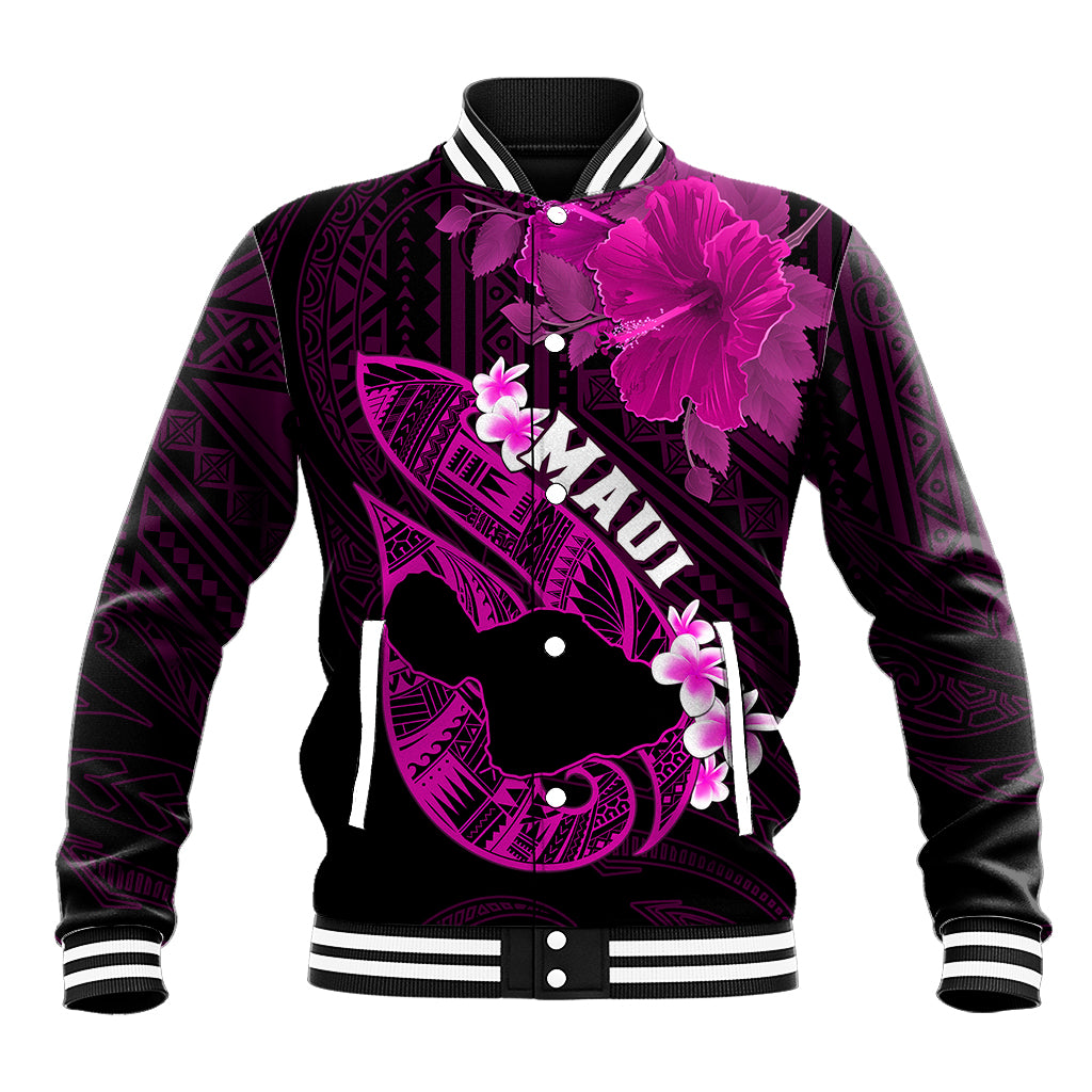 Personalized Hawaii Maui Baseball Jacket Polynesian Fish Hook Hibiscus Pink Version LT05 Unisex Pink - Polynesian Pride