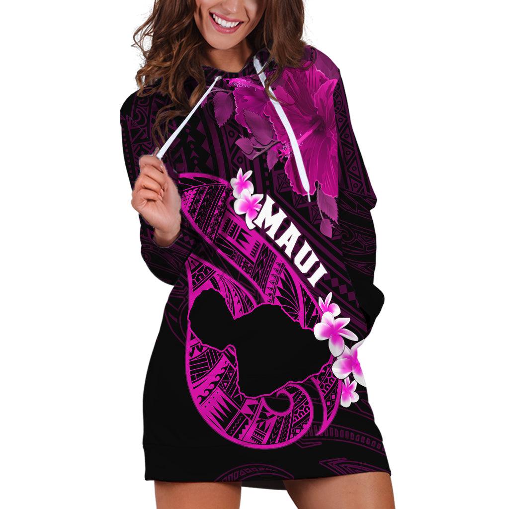 Personalized Hawaii Maui Hoodie Dress Polynesian Fish Hook Hibiscus Pink Version LT05 Pink - Polynesian Pride