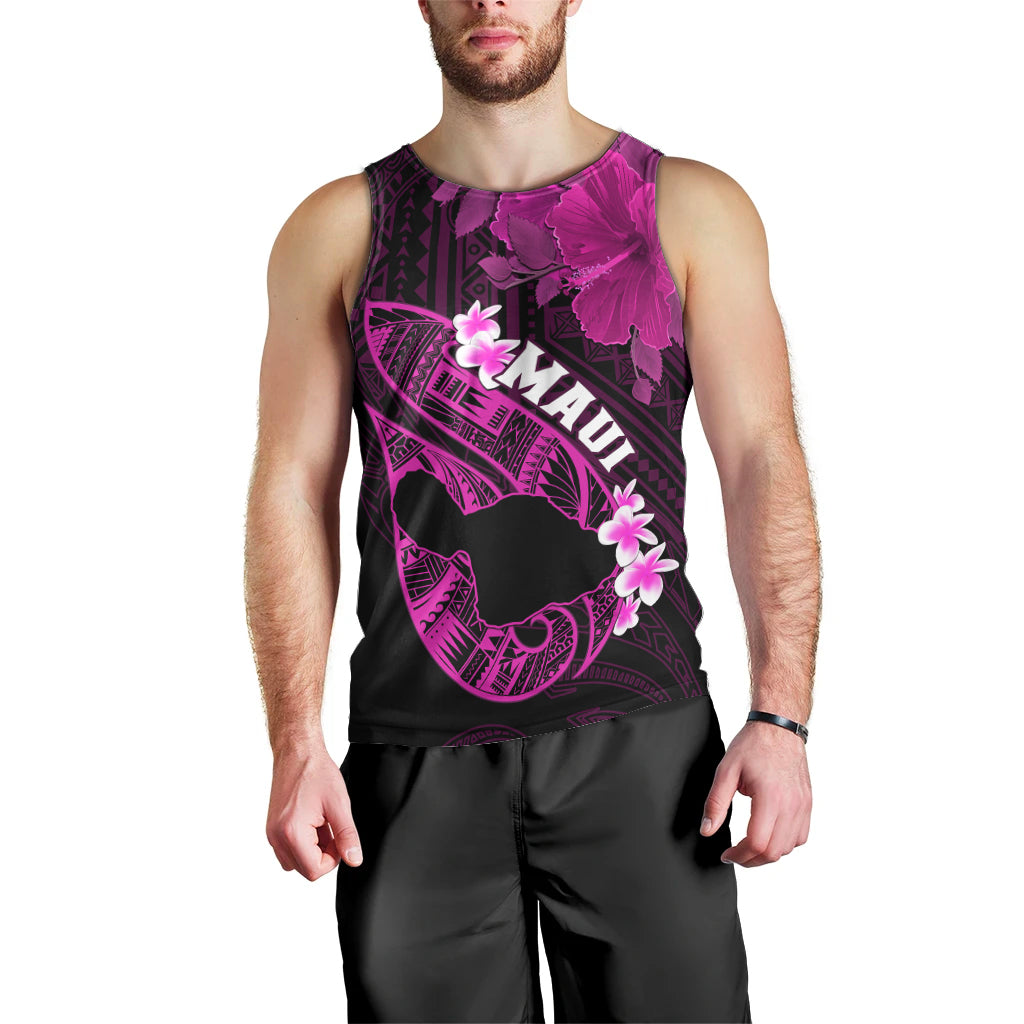 Personalized Hawaii Maui Men Tank Top Polynesian Fish Hook Hibiscus Pink Version LT05 - Polynesian Pride