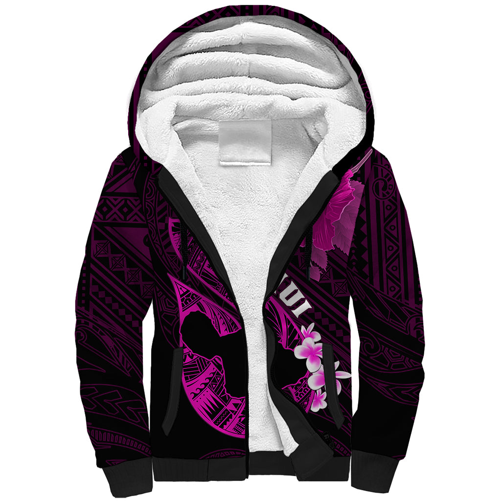 Personalized Hawaii Maui Sherpa Hoodie Polynesian Fish Hook Hibiscus Pink Version LT05 Unisex Pink - Polynesian Pride