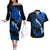 Hawaii Maui Couples Matching Off The Shoulder Long Sleeve Dress and Hawaiian Shirt Polynesian Fish Hook Hibiscus Blue Version LT05 Blue - Polynesian Pride