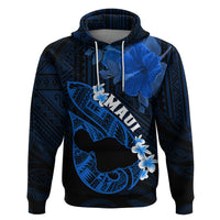 Hawaii Maui Hoodie Polynesian Fish Hook Hibiscus Blue Version LT05 Pullover Hoodie Blue - Polynesian Pride