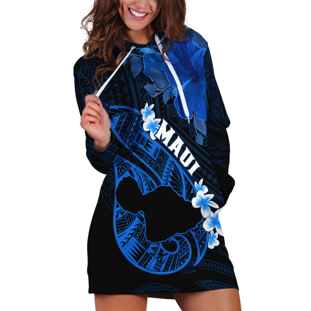 Hawaii Maui Hoodie Dress Polynesian Fish Hook Hibiscus Blue Version LT05 Blue - Polynesian Pride