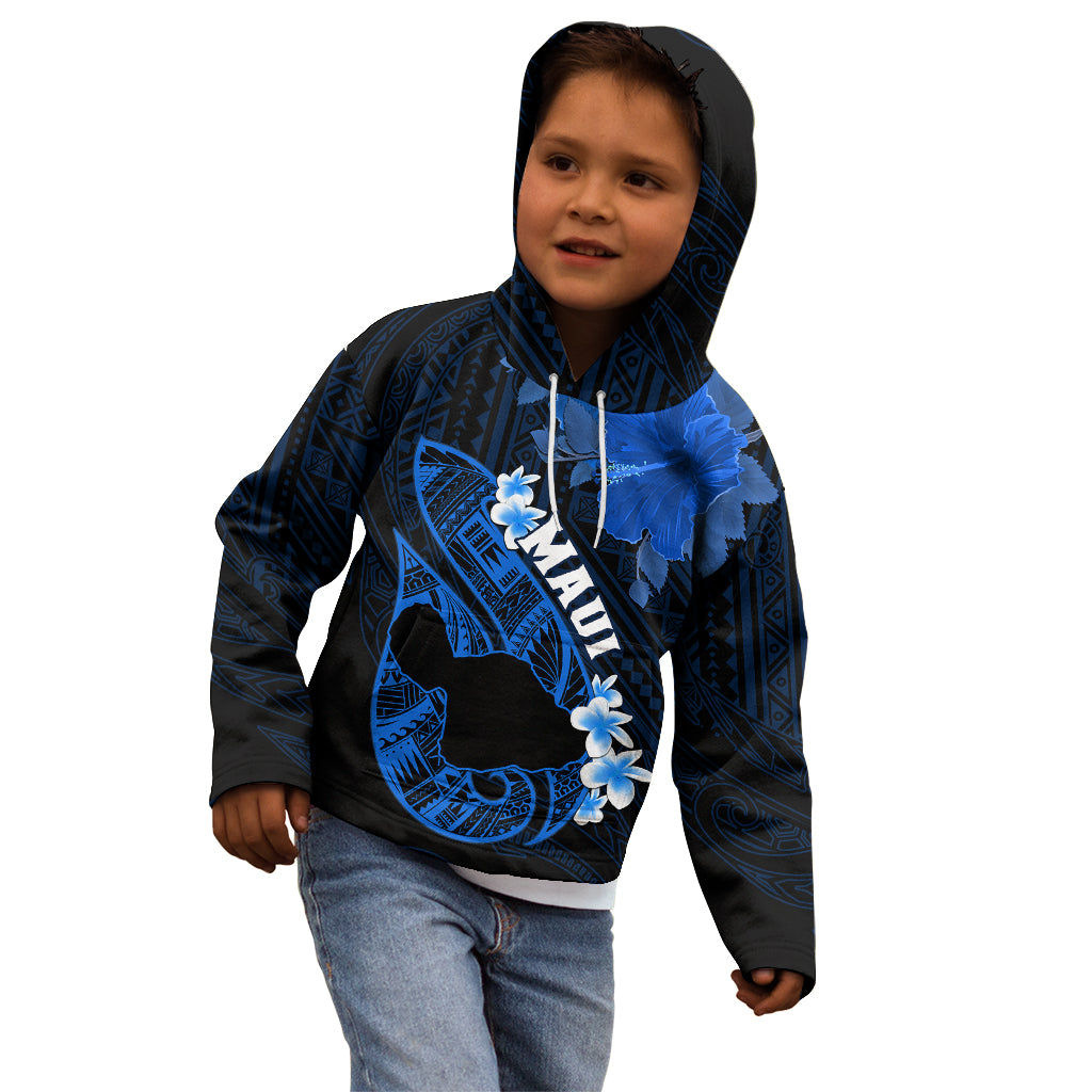 Hawaii Maui Kid Hoodie Polynesian Fish Hook Hibiscus Blue Version LT05 - Polynesian Pride