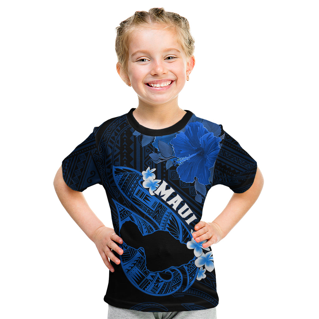 Hawaii Maui Kid T Shirt Polynesian Fish Hook Hibiscus Blue Version LT05 Blue - Polynesian Pride