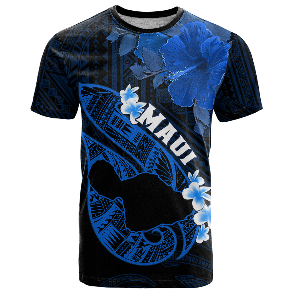 Hawaii Maui T Shirt Polynesian Fish Hook Hibiscus Blue Version LT05 Blue - Polynesian Pride