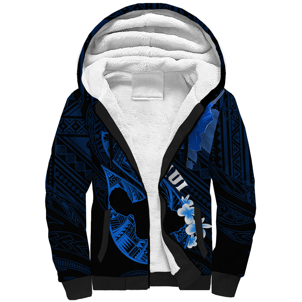 Personalized Hawaii Maui Sherpa Hoodie Polynesian Fish Hook Hibiscus Blue Version LT05 Unisex Blue - Polynesian Pride