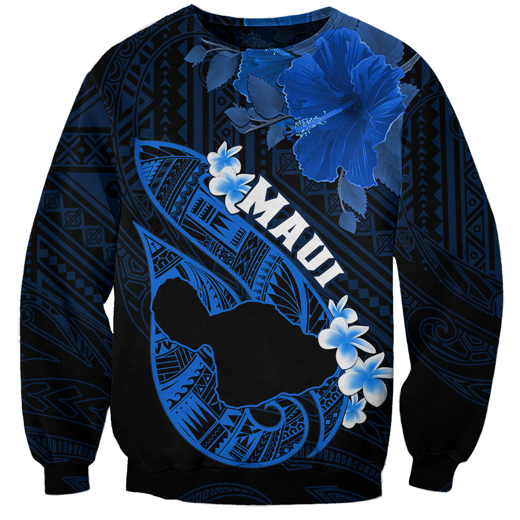 Personalized Hawaii Maui Sweatshirt Polynesian Fish Hook Hibiscus Blue Version LT05 Unisex Blue - Polynesian Pride