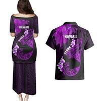 Hawaii Maui Couples Matching Puletasi Dress and Hawaiian Shirt Polynesian Fish Hook Hibiscus Purple Version LT05 - Polynesian Pride