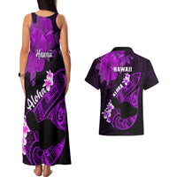 Hawaii Maui Couples Matching Tank Maxi Dress and Hawaiian Shirt Polynesian Fish Hook Hibiscus Purple Version LT05 - Polynesian Pride