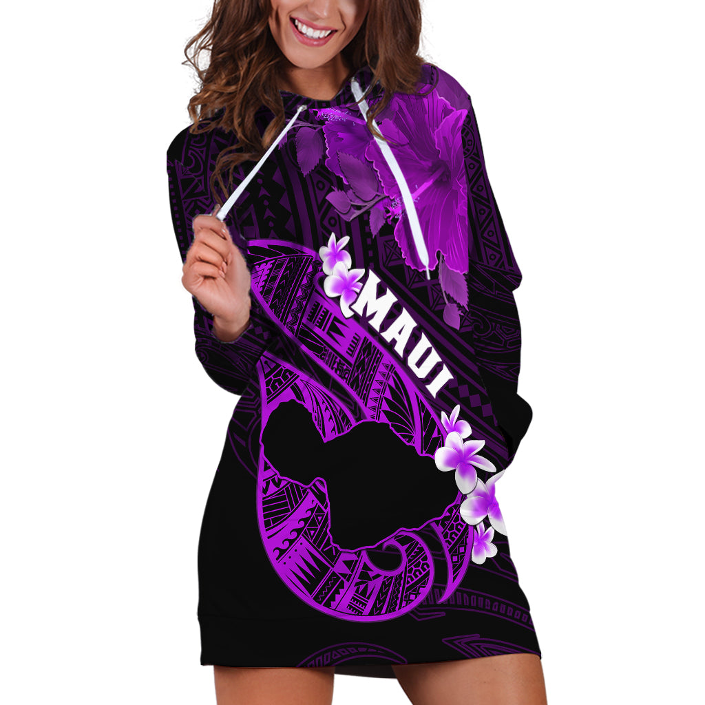 Hawaii Maui Hoodie Dress Polynesian Fish Hook Hibiscus Purple Version LT05 Purple - Polynesian Pride