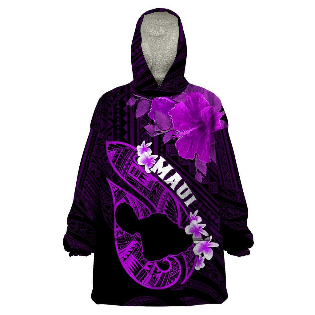 Hawaii Maui Wearable Blanket Hoodie Polynesian Fish Hook Hibiscus Purple Version LT05 One Size Purple - Polynesian Pride