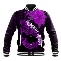 Personalized Hawaii Maui Baseball Jacket Polynesian Fish Hook Hibiscus Purple Version LT05 Unisex Purple - Polynesian Pride