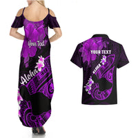 Personalized Hawaii Maui Couples Matching Summer Maxi Dress and Hawaiian Shirt Polynesian Fish Hook Hibiscus Purple Version LT05 - Polynesian Pride