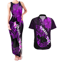 Personalized Hawaii Maui Couples Matching Tank Maxi Dress and Hawaiian Shirt Polynesian Fish Hook Hibiscus Purple Version LT05 Purple - Polynesian Pride