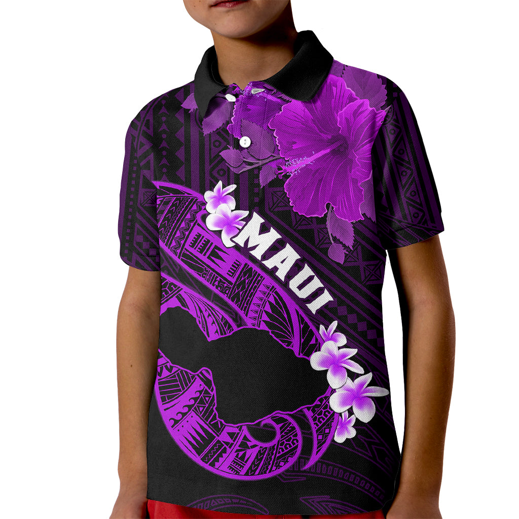Personalized Hawaii Maui Kid Polo Shirt Polynesian Fish Hook Hibiscus Purple Version LT05 Kid Purple - Polynesian Pride
