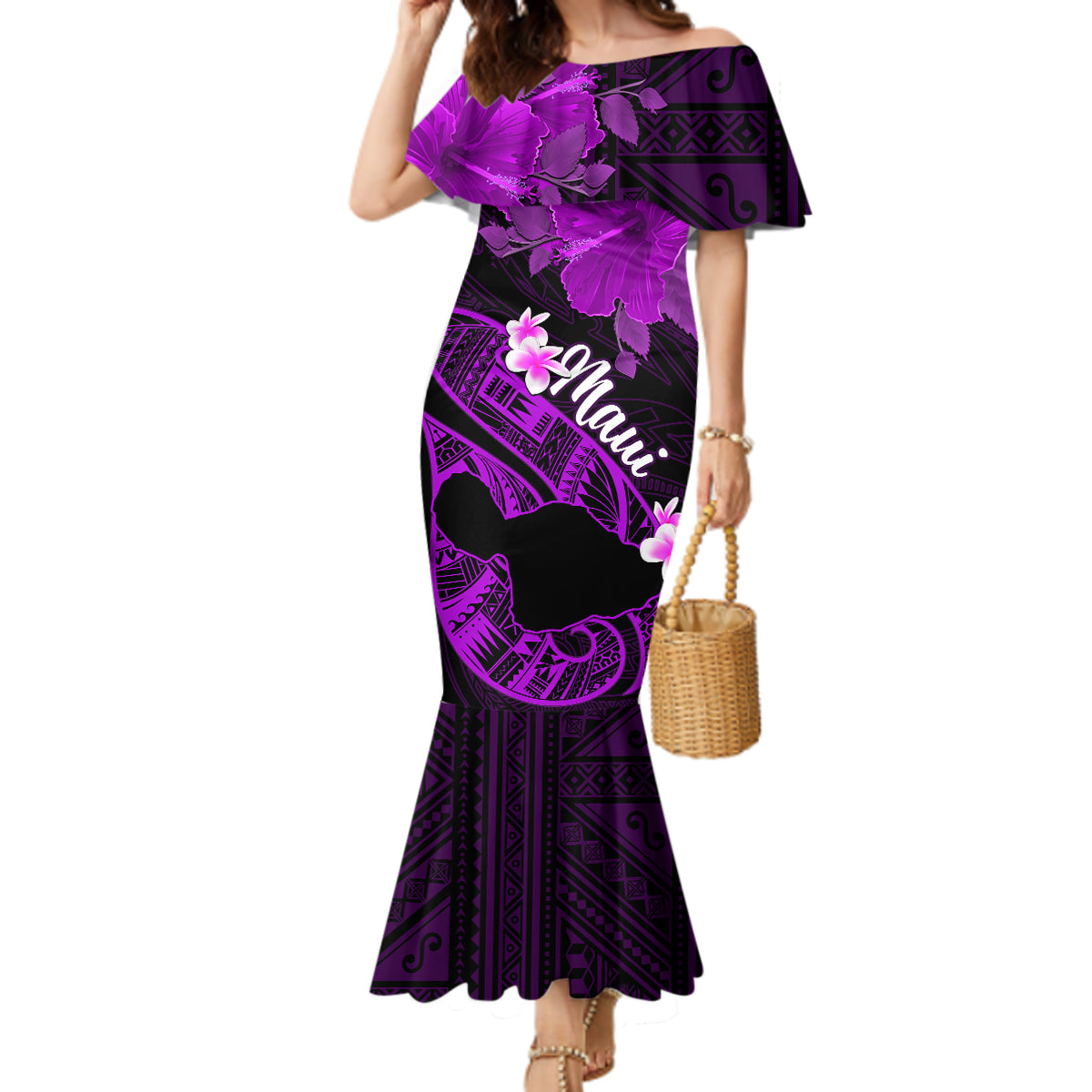 Personalized Hawaii Maui Mermaid Dress Polynesian Fish Hook Hibiscus Purple Version LT05 Women Purple - Polynesian Pride