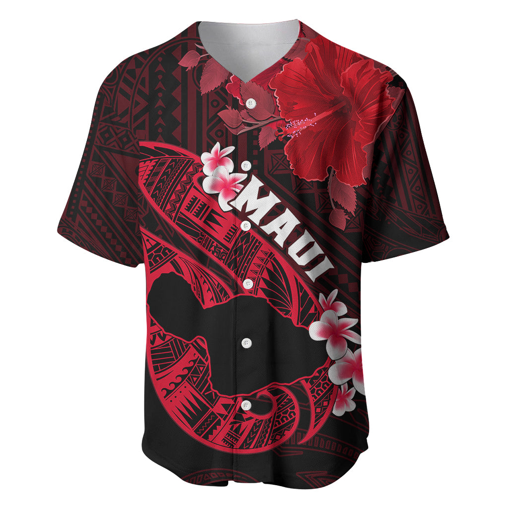 Hawaii Maui Baseball Jersey Polynesian Fish Hook Hibiscus Red Version LT05 Red - Polynesian Pride