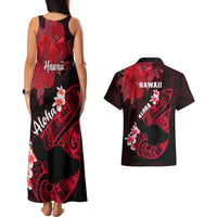 Hawaii Maui Couples Matching Tank Maxi Dress and Hawaiian Shirt Polynesian Fish Hook Hibiscus Red Version LT05 - Polynesian Pride