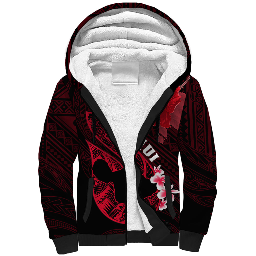 Hawaii Maui Sherpa Hoodie Polynesian Fish Hook Hibiscus Red Version LT05 Unisex Red - Polynesian Pride
