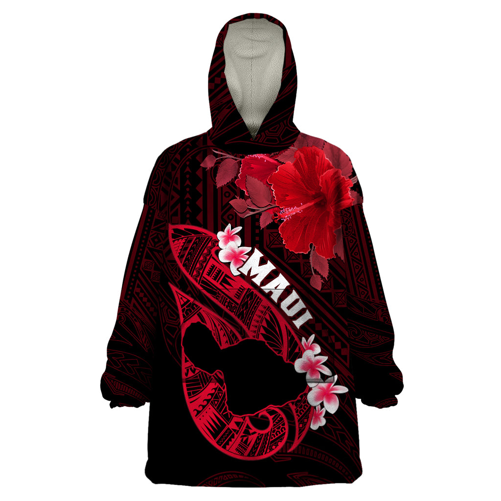 Hawaii Maui Wearable Blanket Hoodie Polynesian Fish Hook Hibiscus Red Version LT05 One Size Red - Polynesian Pride