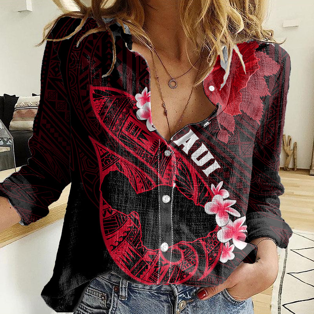 Hawaii Maui Women Casual Shirt Polynesian Fish Hook Hibiscus Red Version LT05 Female Red - Polynesian Pride