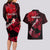 Personalized Hawaii Maui Couples Matching Long Sleeve Bodycon Dress and Hawaiian Shirt Polynesian Fish Hook Hibiscus Red Version LT05 - Polynesian Pride