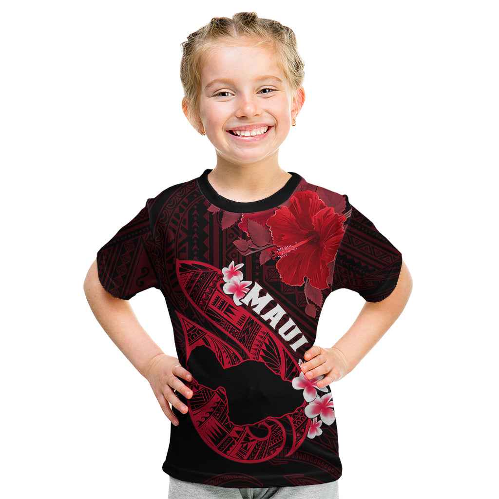 Personalized Hawaii Maui Kid T Shirt Polynesian Fish Hook Hibiscus Red Version LT05 Red - Polynesian Pride