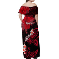 Personalized Hawaii Maui Off Shoulder Maxi Dress Polynesian Fish Hook Hibiscus Red Version LT05 - Polynesian Pride