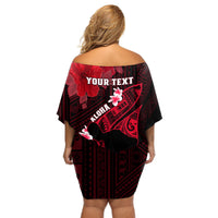 Personalized Hawaii Maui Off Shoulder Short Dress Polynesian Fish Hook Hibiscus Red Version LT05 - Polynesian Pride