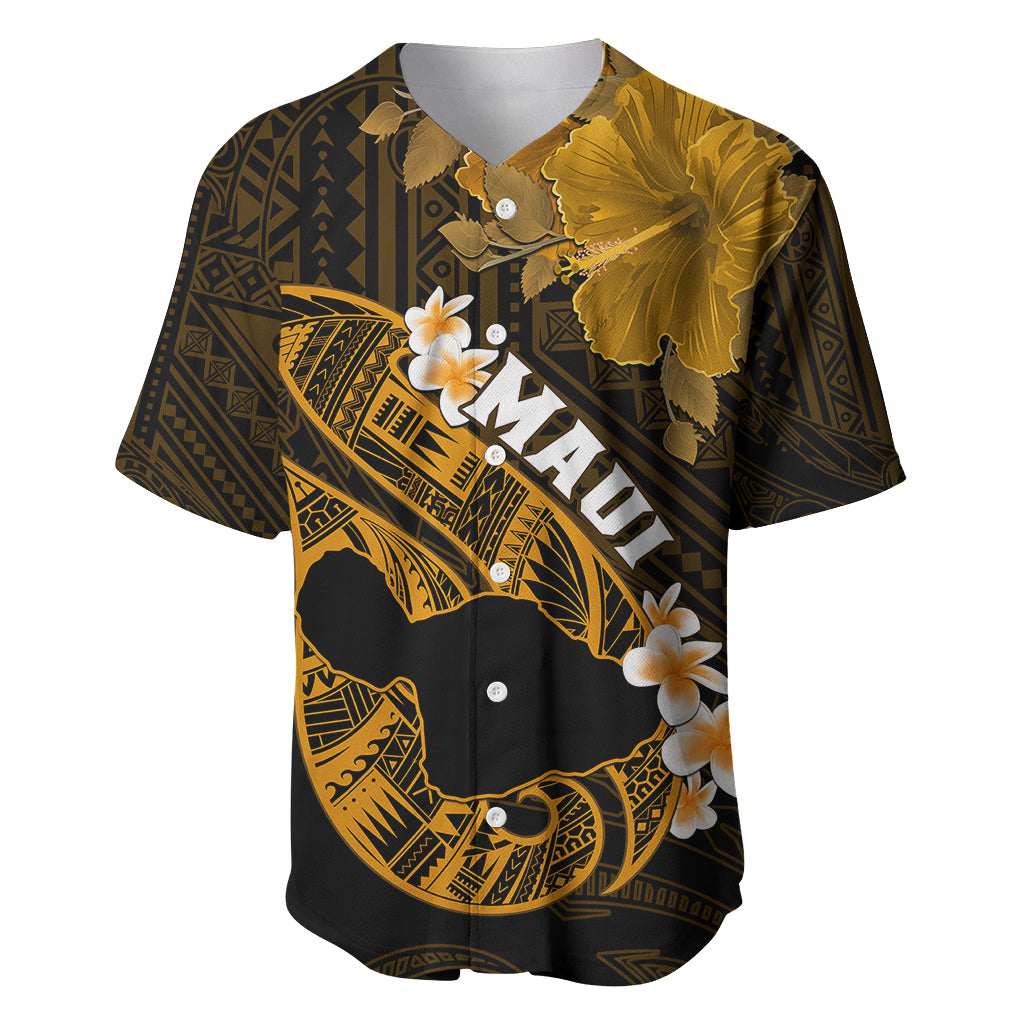 Hawaii Maui Baseball Jersey Polynesian Fish Hook Hibiscus Gold Version LT05 Gold - Polynesian Pride