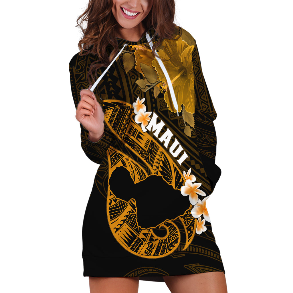 Hawaii Maui Hoodie Dress Polynesian Fish Hook Hibiscus Gold Version LT05 Gold - Polynesian Pride