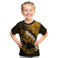 Personalized Hawaii Maui Kid T Shirt Polynesian Fish Hook Hibiscus Gold Version LT05 Gold - Polynesian Pride