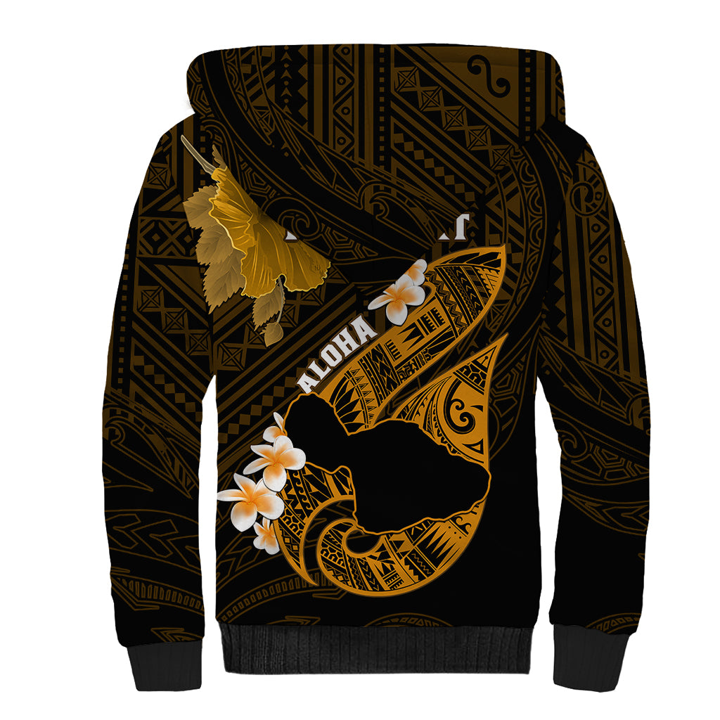 Personalized Hawaii Maui Sherpa Hoodie Polynesian Fish Hook Hibiscus Gold Version LT05 - Polynesian Pride