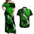 Hawaii Maui Couples Matching Off Shoulder Maxi Dress and Hawaiian Shirt Polynesian Fish Hook Hibiscus Green Version LT05 Green - Polynesian Pride