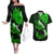 Hawaii Maui Couples Matching Off The Shoulder Long Sleeve Dress and Hawaiian Shirt Polynesian Fish Hook Hibiscus Green Version LT05 Green - Polynesian Pride