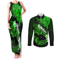 Hawaii Maui Couples Matching Tank Maxi Dress and Long Sleeve Button Shirts Polynesian Fish Hook Hibiscus Green Version LT05 Green - Polynesian Pride