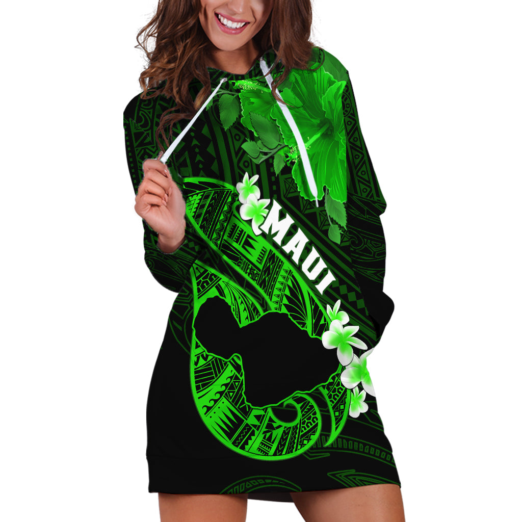 Hawaii Maui Hoodie Dress Polynesian Fish Hook Hibiscus Green Version LT05 Green - Polynesian Pride